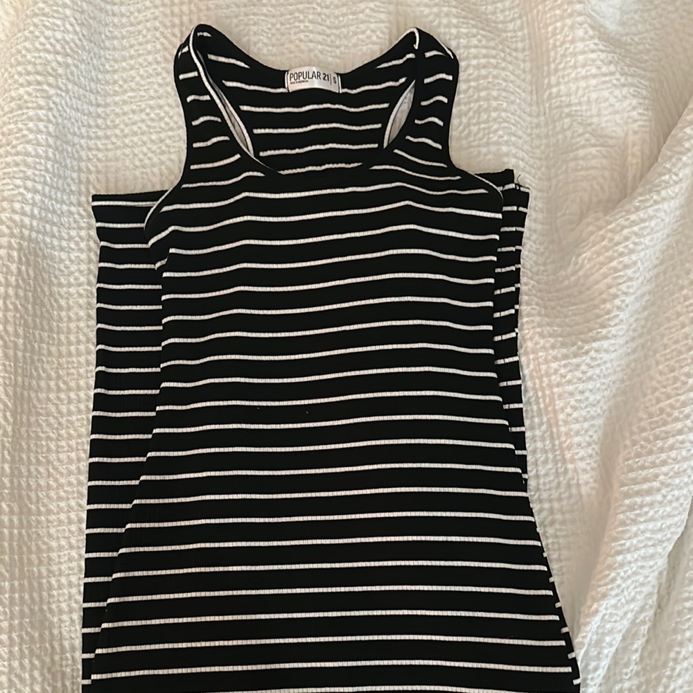 Black and White Striped Tank Top ribbed